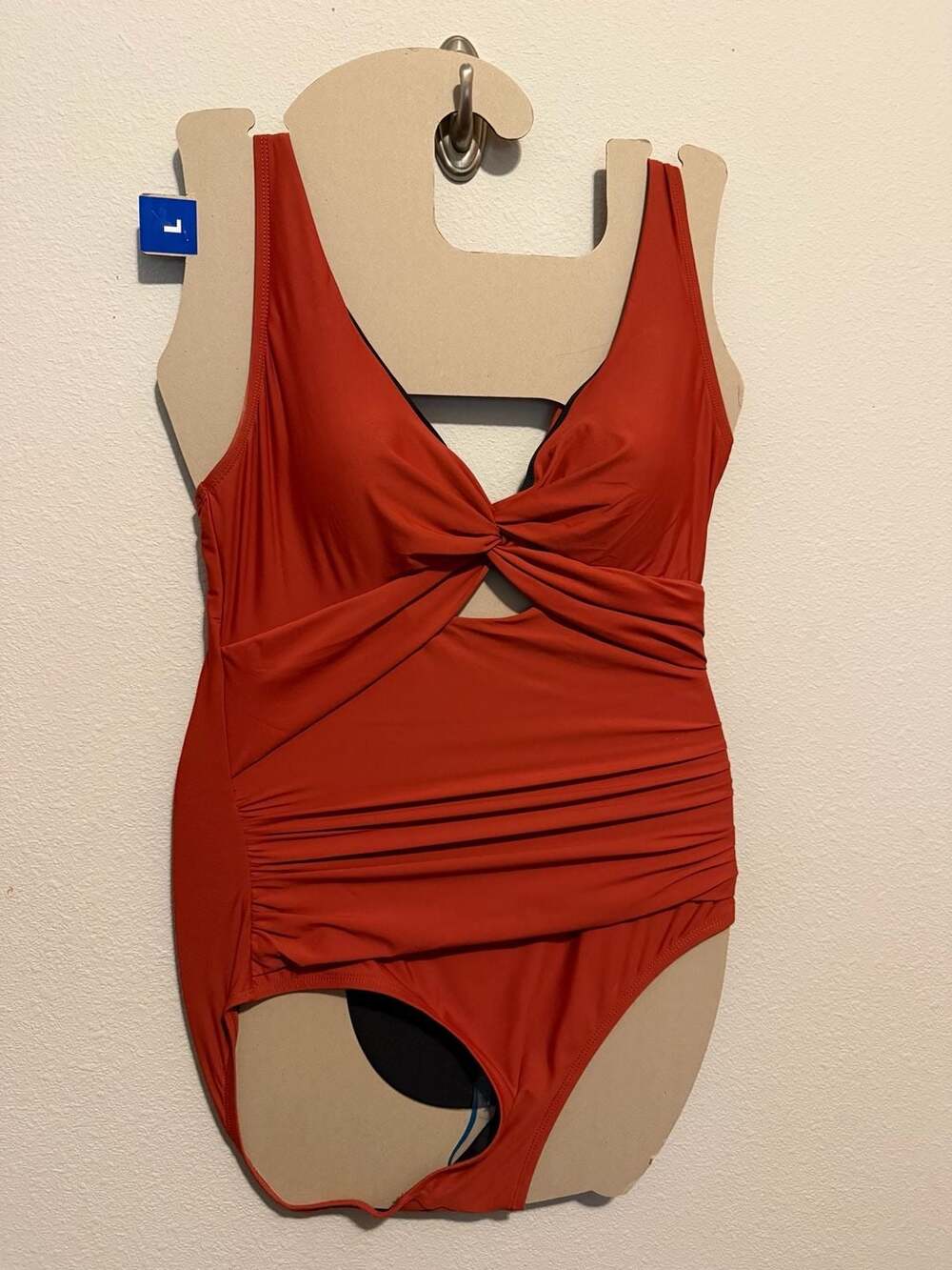 NWT DKNY Women's Rust Red V-Neck Front Twist Cutout One Piece Swimsuit